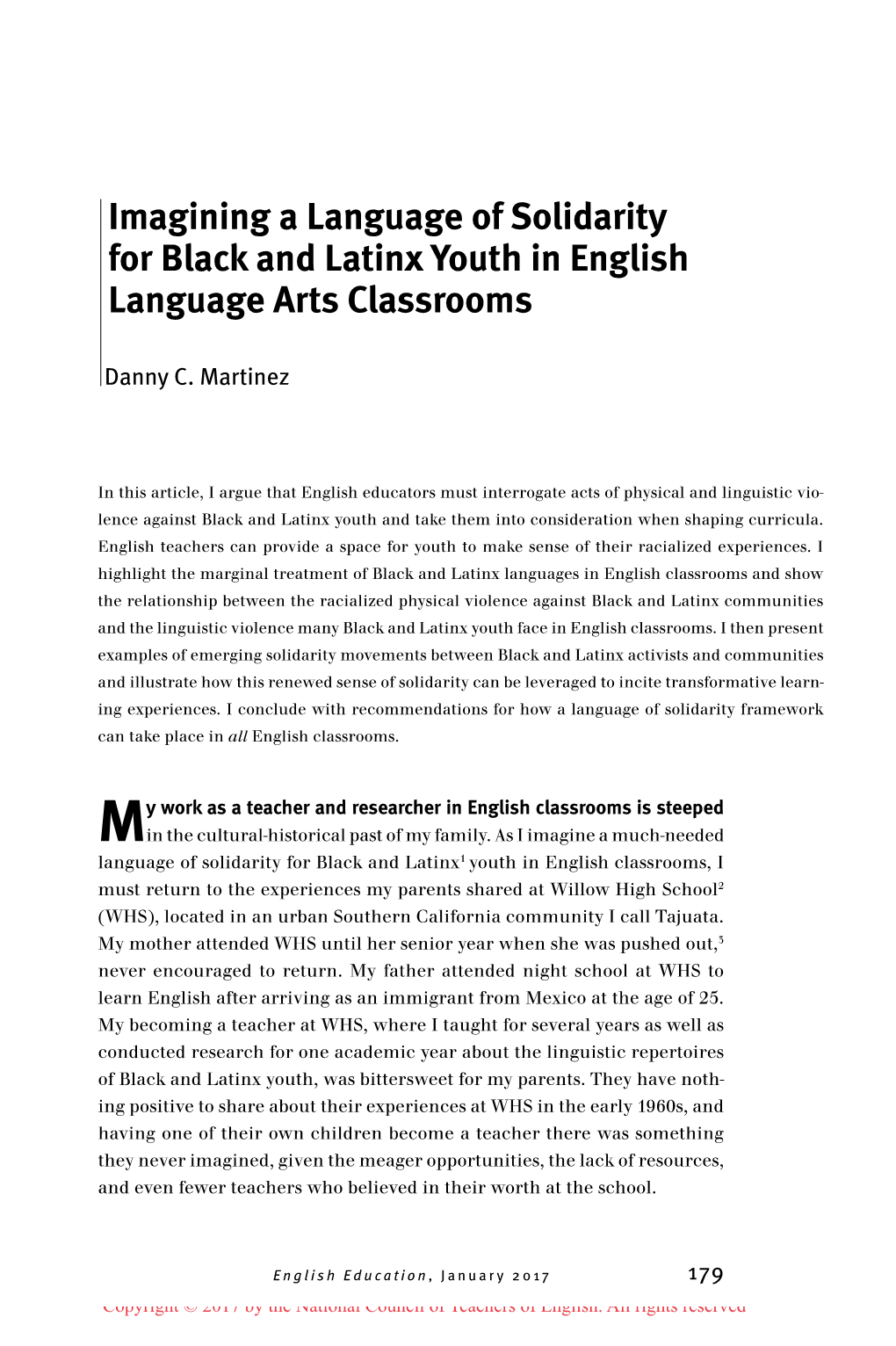 Imagining a Language of Solidarity for Black and Latinx Youth in English Language Arts Classrooms