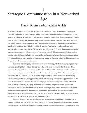 Strategic Communication in a Networked Age Daniel Kreiss and Creighton Welch