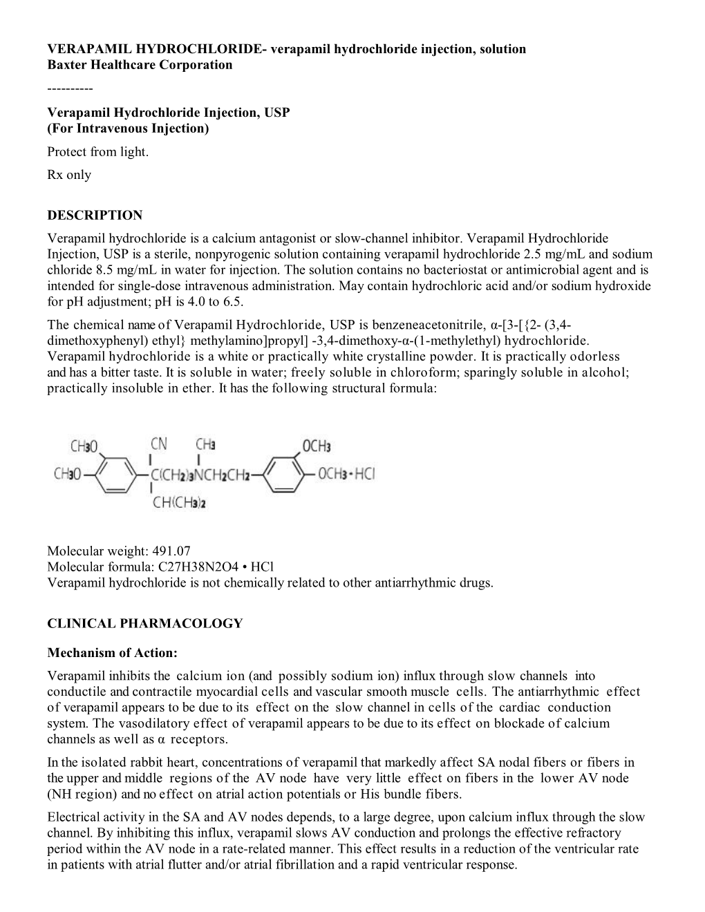 Verapamil Hydrochloride Injection, USP Prescribing Information