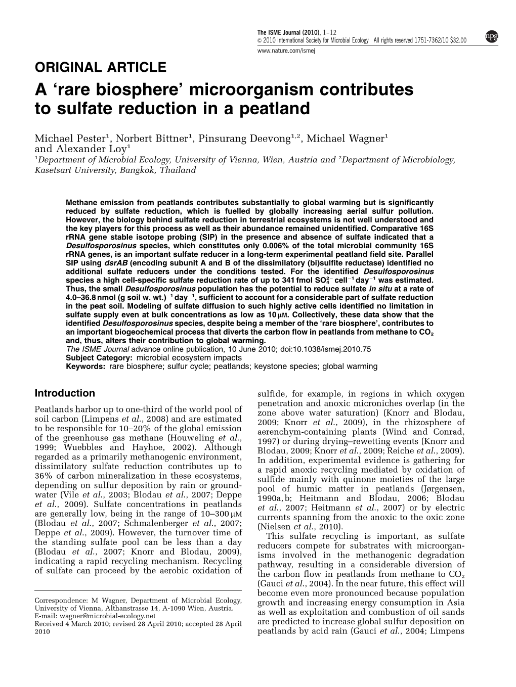 Microorganism Contributes to Sulfate Reduction in a Peatland