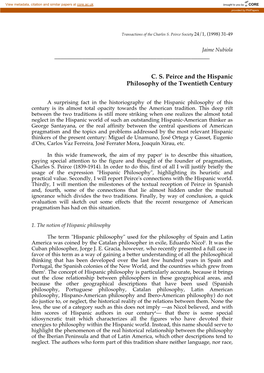 CS Peirce and the Hispanic Philosophy of the Twentieth Century
