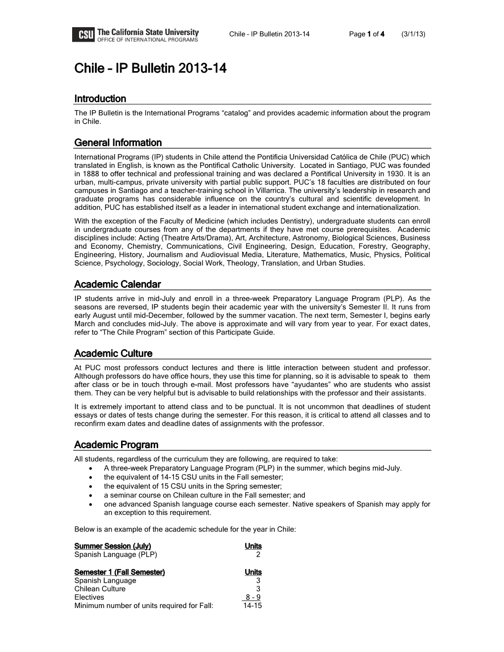 Chile – IP Bulletin 2013-14 Page 1 of 4 (3/1/13)