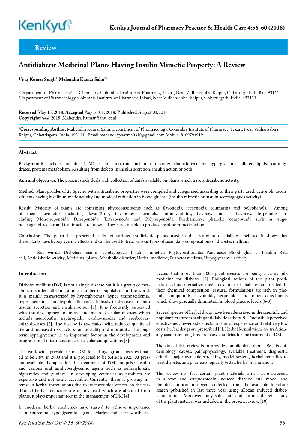 Review Antidiabetic Medicinal Plants Having Insulin Mimetic Property