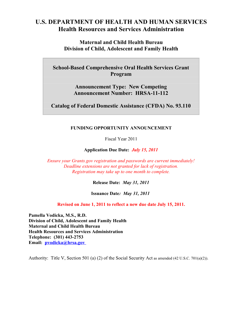 Funding Opportunity Announcement HRSA-11-112