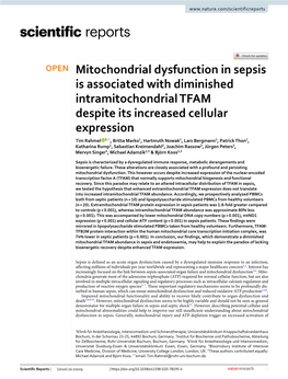Mitochondrial Dysfunction in Sepsis Is Associated with Diminished