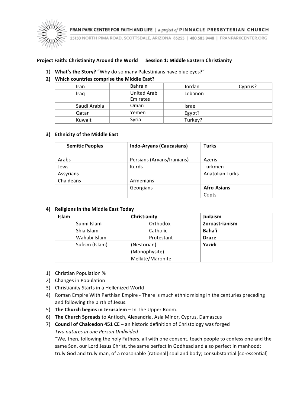 Project Faith: Christianity Around the World Session 1: Middle Eastern Christianity