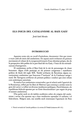 Els Inicis Del Catalanisime Al Baix Gaia'