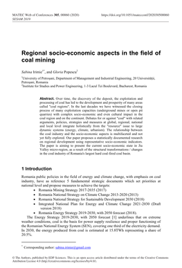 Regional Socio-Economic Aspects in the Field of Coal Mining