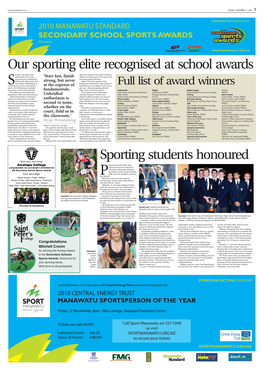 Sporting Students Honoured Our Sporting Elite Recognised at School