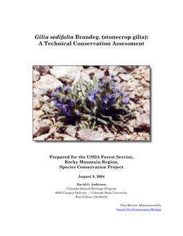 (Stonecrop Gilia): a Technical Conservation Assessment