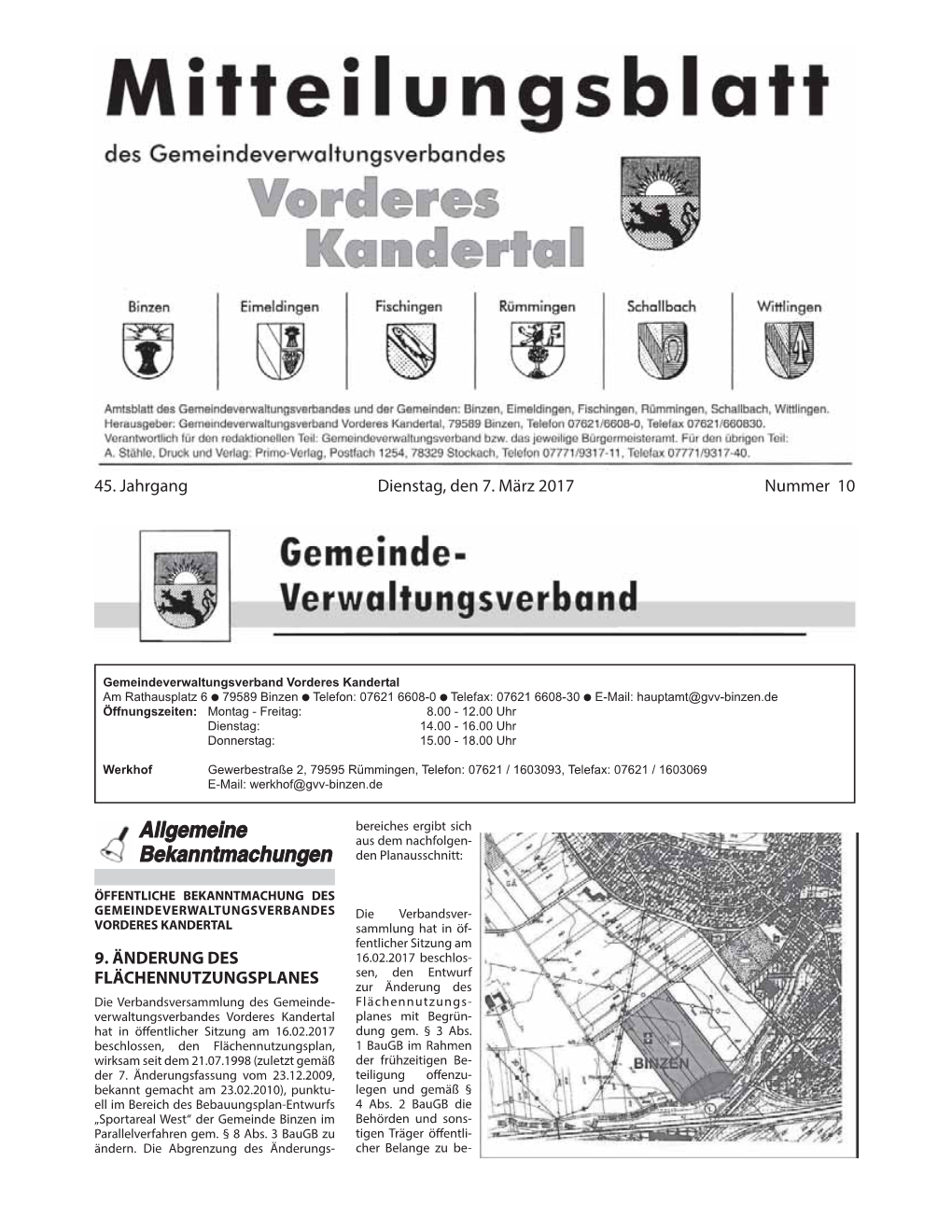 45. Jahrgang Dienstag, Den 7. März 2017 Nummer 10 9. ÄNDERUNG