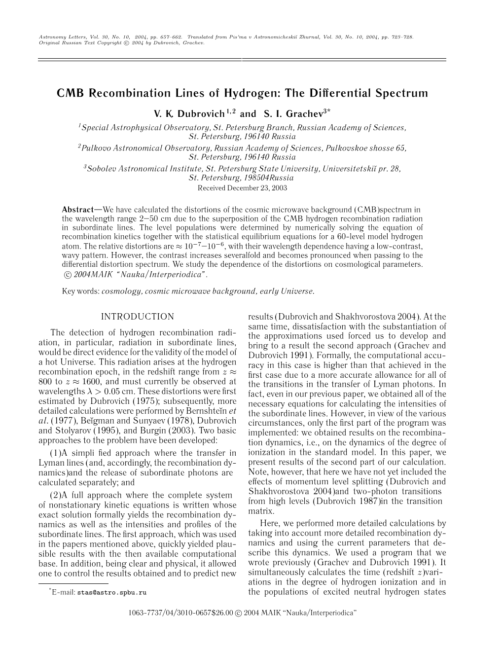 CMB Recombination Lines of Hydrogen: the Differential Spectrum - DocsLib