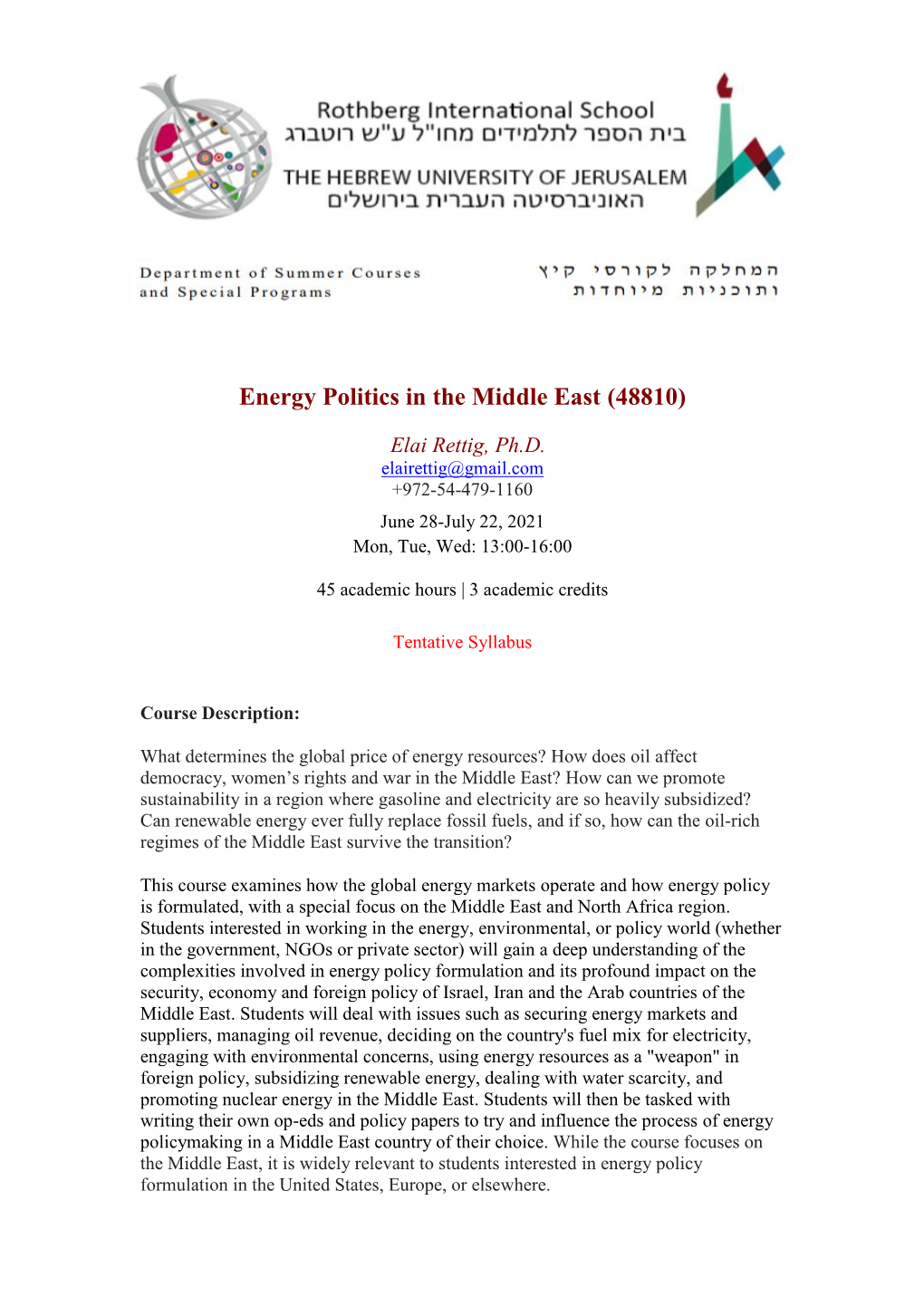 Energy Politics in the Middle East (48810)