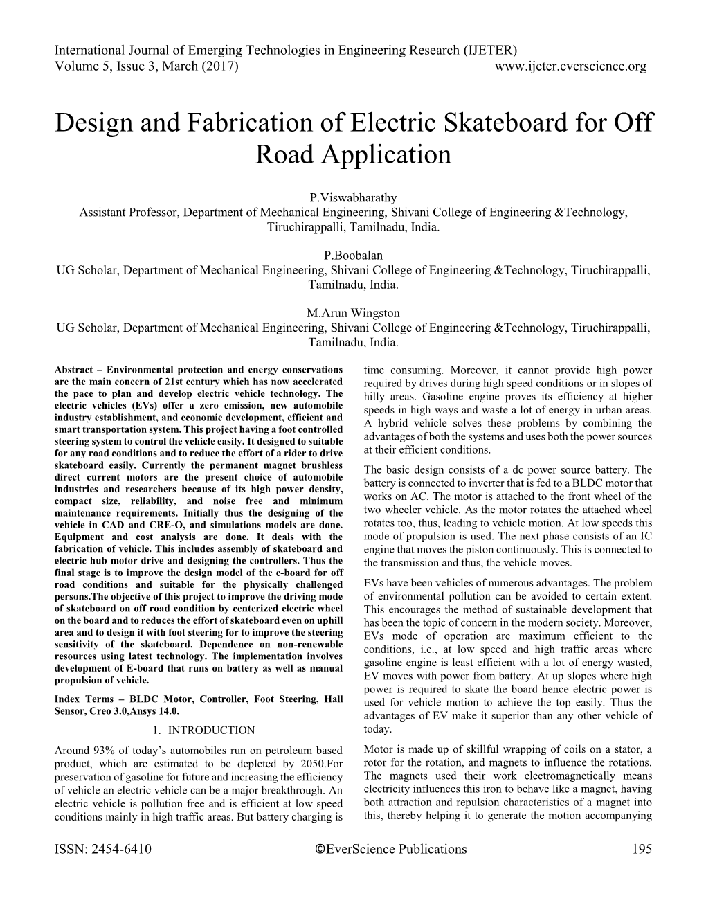 Design and Fabrication of Electric Skateboard for Off Road Application