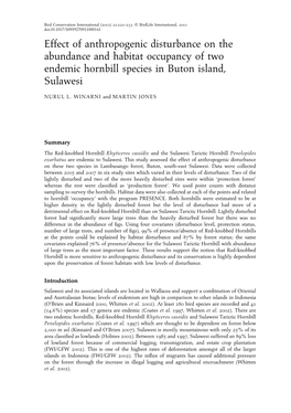 Effect of Anthropogenic Disturbance on the Abundance and Habitat Occupancy of Two Endemic Hornbill Species in Buton Island, Sulawesi
