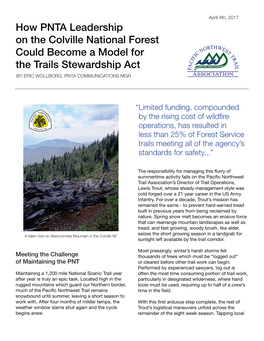 How PNTA Leadership on the Colville National Forest Could Become a Model for the Trails Stewardship