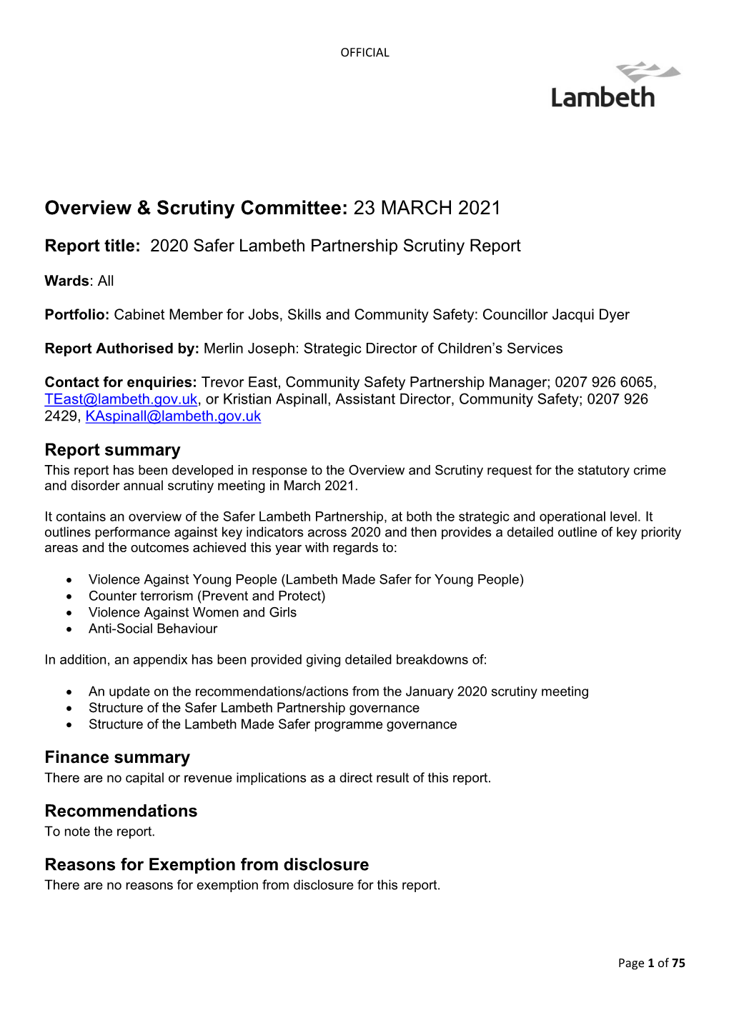 Overview & Scrutiny Committee: 23 MARCH 2021