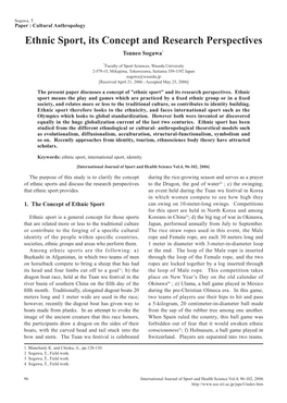 Ethnic Sport, Its Concept and Research Perspectives Tsuneo Sogawa *