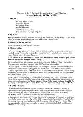 Minutes of the Fyfield and Tubney Parish Council Meeting Held on Wednesday 11H March 2020