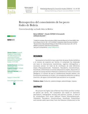 Retrospectiva Del Conocimiento De Los Peces Fósiles De Bolivia Current Knowledge on Fossile Fishes in Bolivia