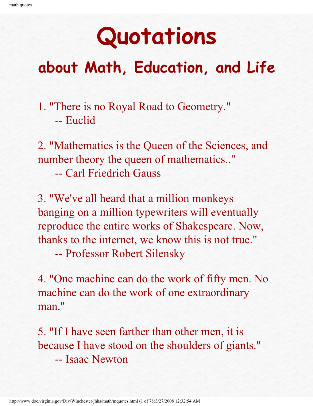 Math Quotes Quotations About Math, Education, and Life