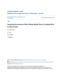 Seasonal Occurrence of Rice Yellow Mottle Virus in Lowland Rice in Côte D’Ivoire