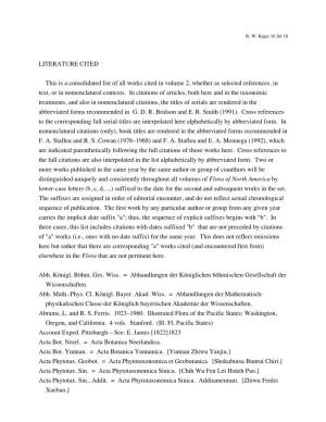 LITERATURE CITED This Is a Consolidated List of All Works Cited in Volume 2, Whether As Selected References, in Text, Or in Nome