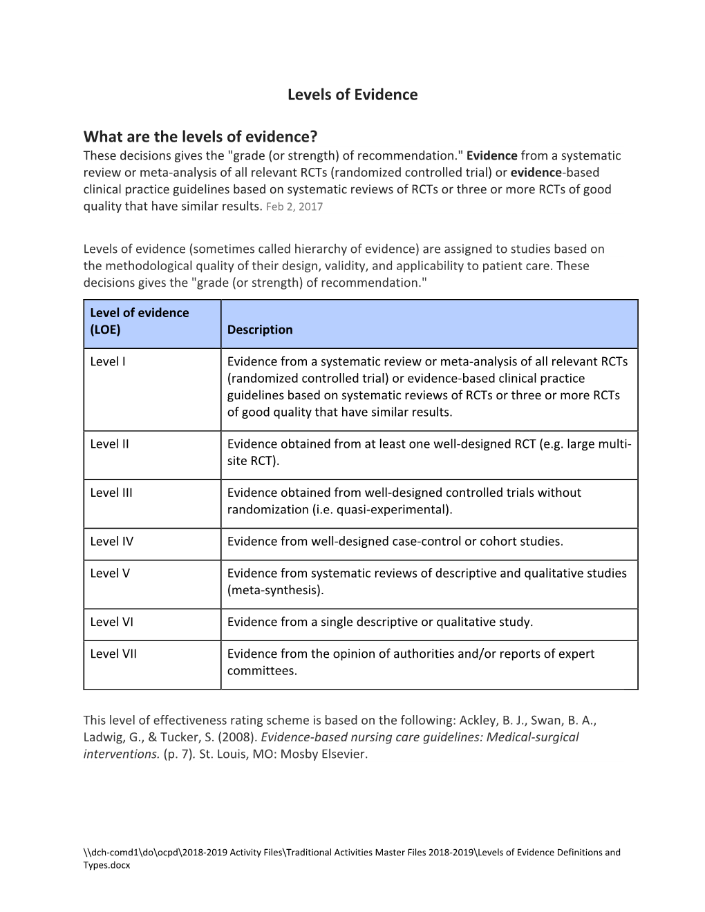 Levels of Evidence Definitions and Types