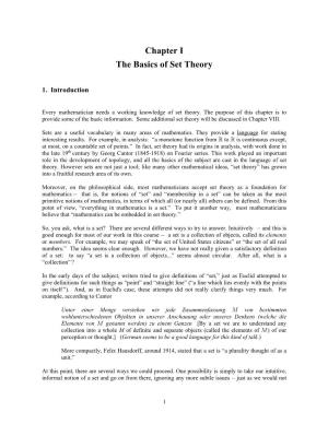 Chapter I the Basics of Set Theory