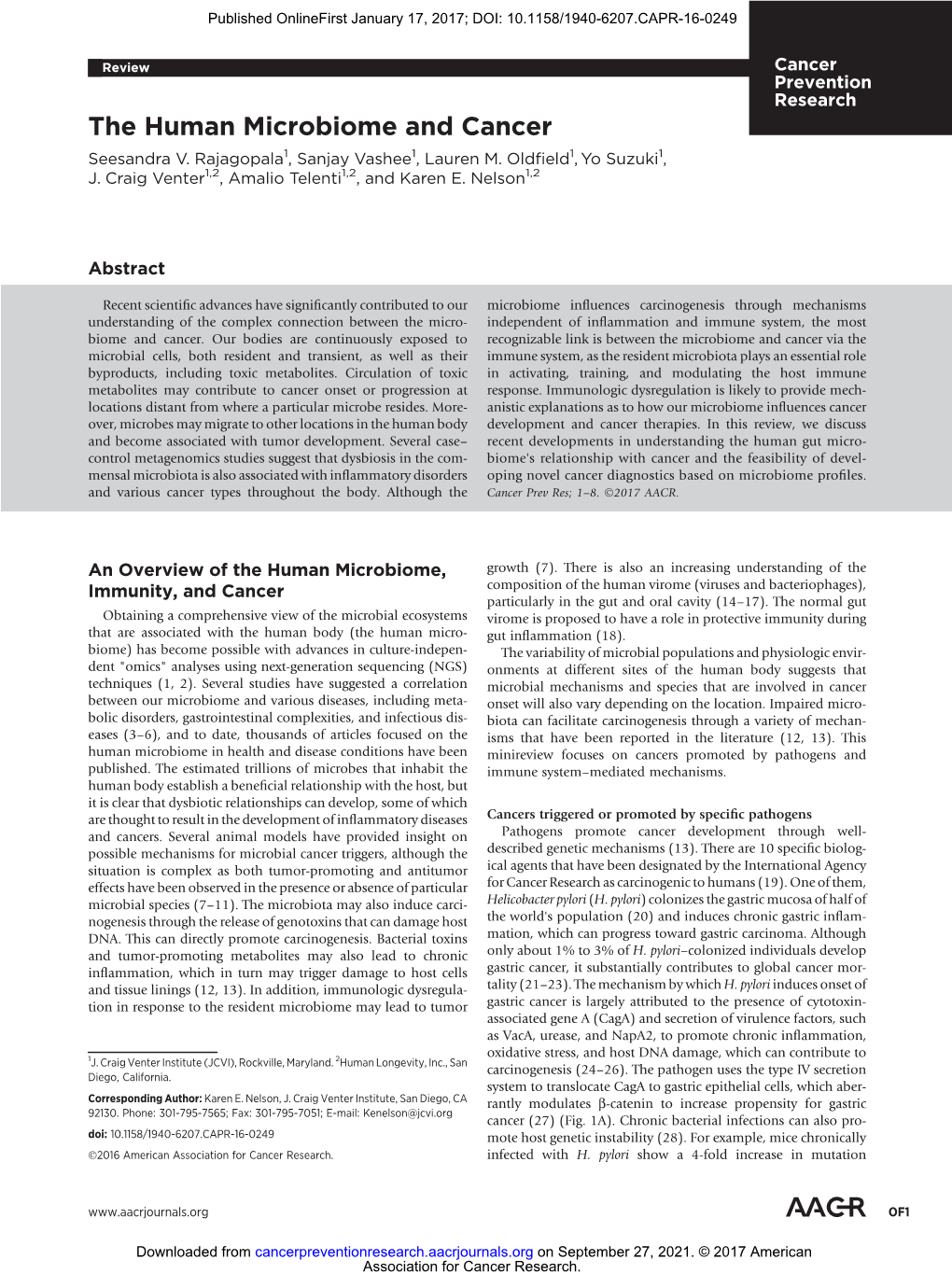 The Human Microbiome and Cancer Seesandra V