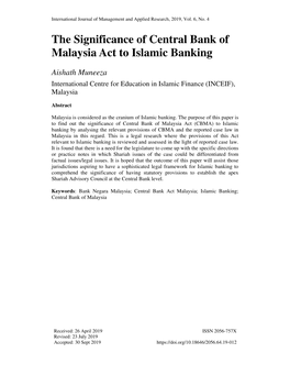 The Significance of Central Bank of Malaysia Act to Islamic Banking