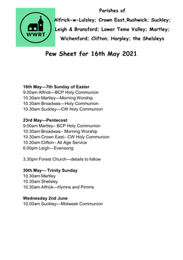 Pew Sheet for 16Th May 2021