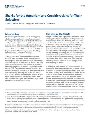 Sharks for the Aquarium and Considerations for Their Selection1 Alexis L