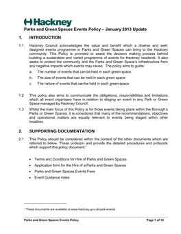 Parks and Green Spaces Events Policy – January 2013 Update