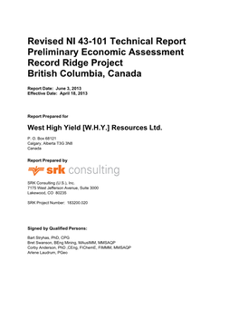 NI 43-101 Technical Report PEA Record Ridge Project