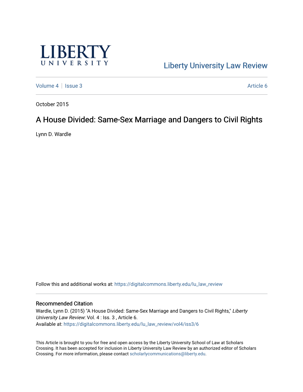 A House Divided: Same-Sex Marriage and Dangers to Civil Rights