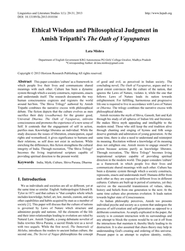 Ethical Wisdom and Philosophical Judgment in Amish Tripathi's the Oath of Vayuputras