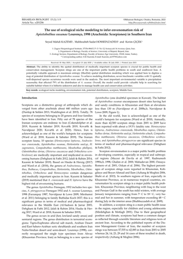 The Use of Ecological Niche Modeling to Infer Envenomation Risk of Apistobuthus Susanae Lourenço, 1998 (Arachnida: Scorpiones) in Southern Iran