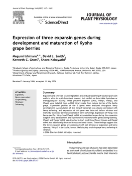 Expression of Three Expansin Genes During Development and Maturation of Kyoho Grape Berries