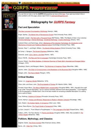 Bibliography for GURPS Fantasy