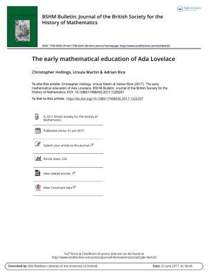The Early Mathematical Education of Ada Lovelace. Hollings, Martin And