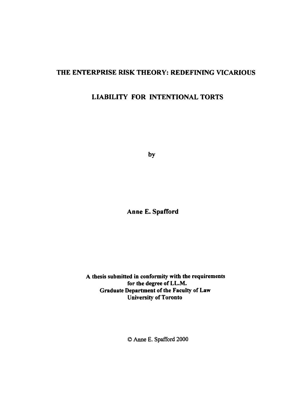 The Enterprise Risk Theory: Redefimng Vicarious