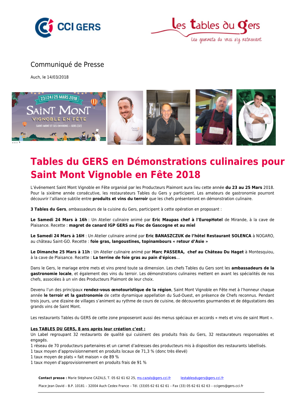 Tables Du GERS En Démonstrations Culinaires Pour Saint Mont Vignoble En Fête 2018