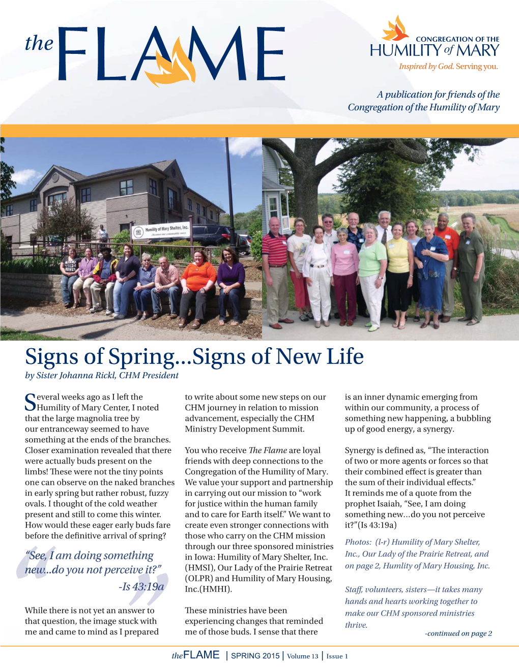 Signs of Spring...Signs of New Life by Sister Johanna Rickl, CHM President