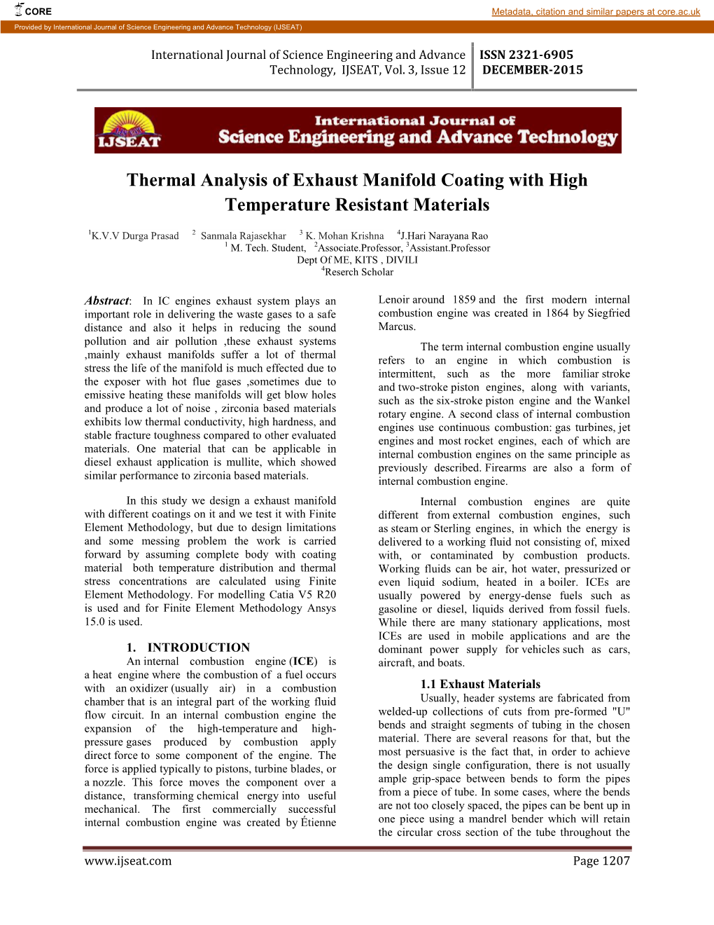 Thermal Analysis of Exhaust Manifold Coating with High Temperature Resistant Materials