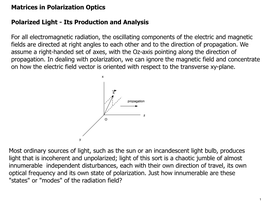 Matrices in Polarization Optics Polarized Light