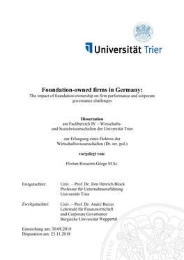 Foundation-Owned Firms in Germany: the Impact of Foundation-Ownership on Firm Performance and Corporate Governance Challenges