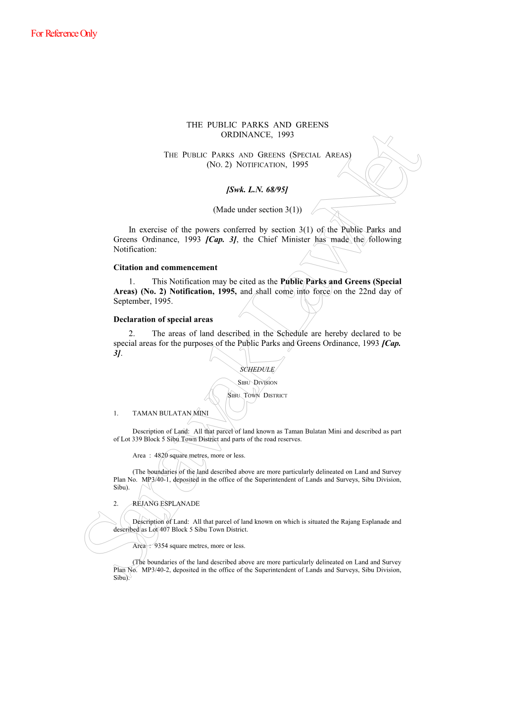 The Public Parks and Greens Ordinance, 1993