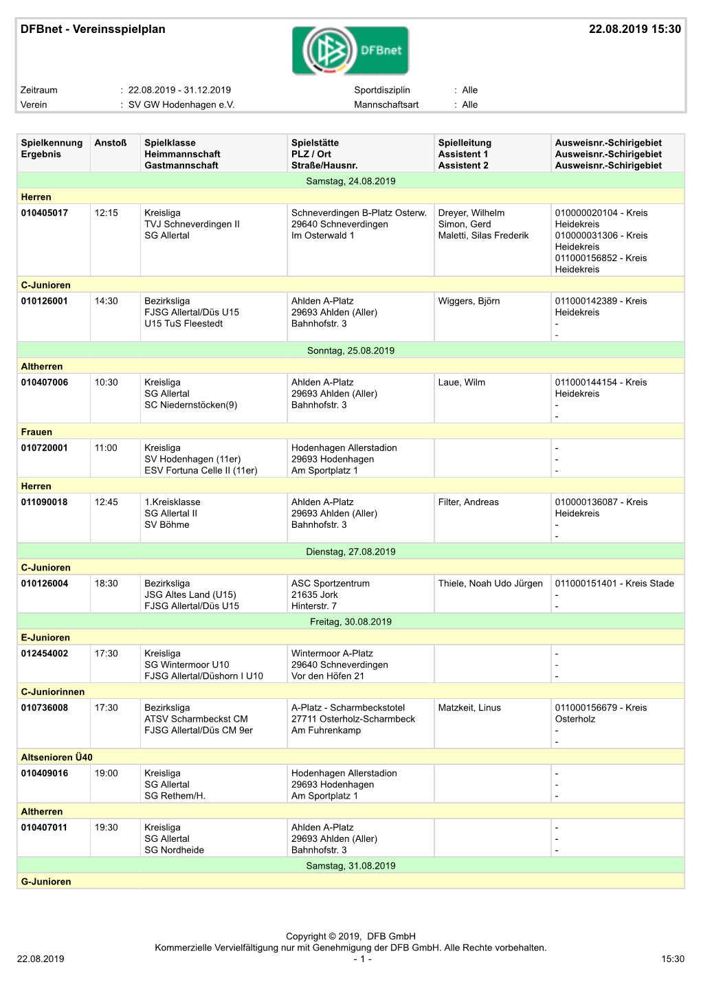 Dfbnet - Vereinsspielplan 22.08.2019 15:30