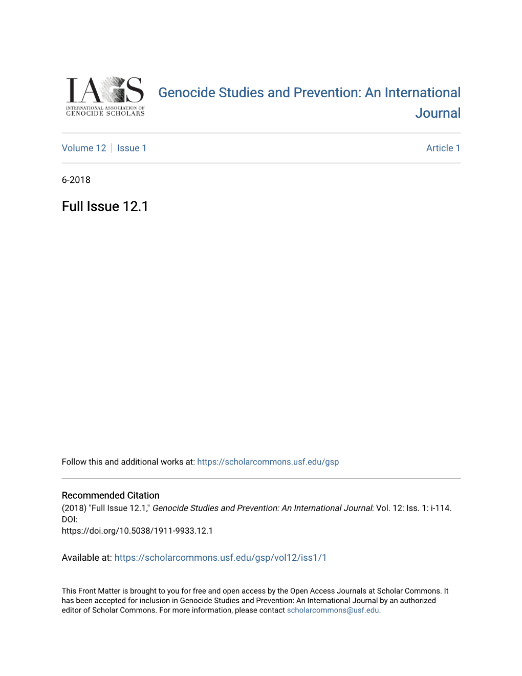 Genocide Studies and Prevention: an International Journal